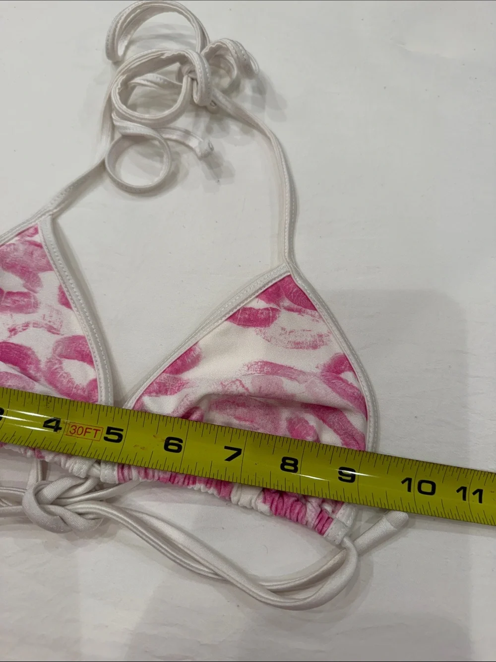 Frankie's Bikinis Pink and White Triangle Bikini Top